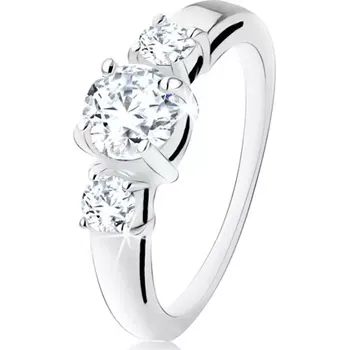 Prsten Stříbrný zásnubní prsten 925, tři kulaté čiré kamínky, rozdvojená ramena - Velikost: 58