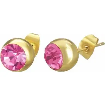Náušnice Ocelové náušnice zlaté barvy, kulička s růžovým zirkonem, puzetka