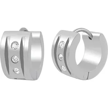 Náušnice Kruhové ocelové náušnice, zrcadlový lesk, dva zářezy, čiré blyštivé kamínky