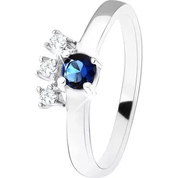 Prsten Prsten - stříbro 925, tmavě modrý kulatý zirkon, tři čiré kamínky - Velikost: 52