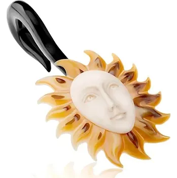 Piercing Plug do ucha z organického materiálu, černý háček, slunce s bílou tváří - Tloušťka : 12 mm