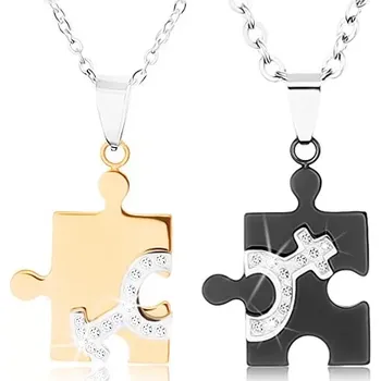 Náhrdelník Náhrdelníky z oceli 316 pro dvojici, puzzle ve dvou barvách, symboly ON a ONA