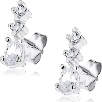 Náušnice Stříbrné puzetové náušnice 925 - řada tří třpytivých zirkonů