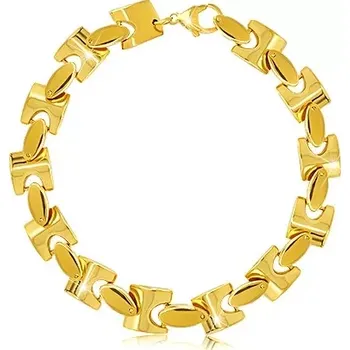 Náramek Ocelový náramek ve zlatém odstínu, lesklý řetěz z hranatých článků