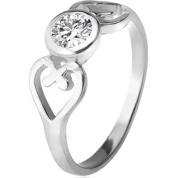 Prsten Stříbrný prsten, obrysy srdcí, čirý okrouhlý zirkon v objímce, stříbro 925 - Velikost: 51