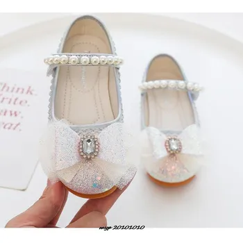Dětská sportovní obuv Dívčí balerínky poseté flitry, velkou mašlí a perličkovým pásečkem (vel. 23-36) Barva: Bílá, Velikost EUR: 34