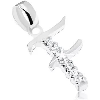 Přívěsek Stříbrný přívěsek 925, blýskavé písmeno F, svislá zirkonová linie