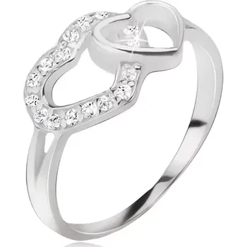 Prsten Srdíčkovitý prsten, zirkonová a hladká kontura srdce, stříbro 925 - Velikost: 55