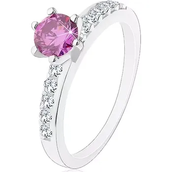 Prsten Prsten ze stříbra 925, fialový broušený zirkon, čiré zirkonové linie - Velikost: 54