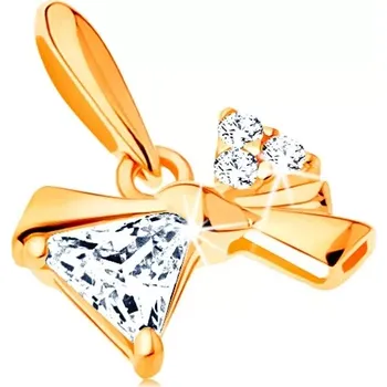 Přívěsek Přívěsek ze žlutého 14K zlata - třpytivá asymetrická mašlička se zirkony