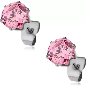 Náušnice Ocelové náušnice s blýskavým růžovým zirkonem, 7 mm