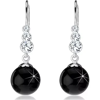 Náušnice Stříbrné náušnice 925, čiré kulaté krystaly Swarovski, černá kulička, afro háček