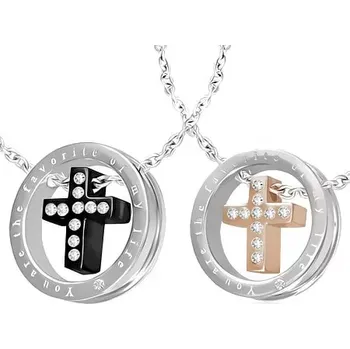 Přívěsek Přívěsky pro dvojici - kříž se zirkony v kruhu, černý a zlatý