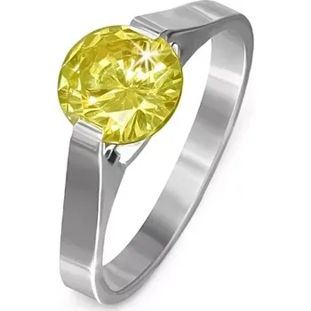 Prsten Prsten z oceli - kámen ve žluté barvě "Listopad", postranní úchyty - Velikost: 60