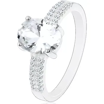 Prsten Zásnubní prsten, stříbro 925, velký blýskavý ovál, zirkonové linie na ramenech - Velikost: 49