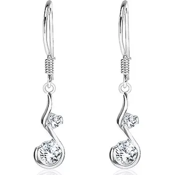 Náušnice Visící stříbrné náušnice 925 - přívěsek ve tvaru S na háčku, dva zirkony