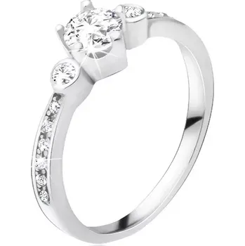 Prsten Prsten ze stříbra 925, tři okrouhlé zirkony, kamínky v ramenech - Velikost: 53