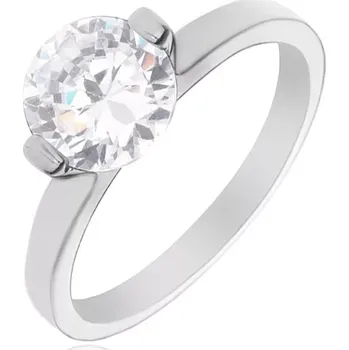Prsten Stříbrný prsten 925 - kulatý čirý zirkon se dvěma kolíky - Velikost: 59