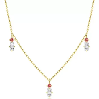 Náhrdelník Náhrdelník ze žlutého 14K zlata - červené kulaté a čiré obdélníkové zirkony