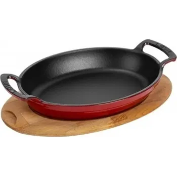 Pánev Lava Metal Litinová pánev 19x14 cm s dřevěným podstavcem - červená