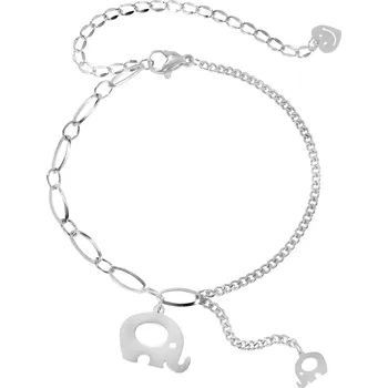 Náramek Ocelový náramek ve stříbrné barvě - lesklí sloni s výřezy, různé typy článků