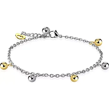 Náramek Náramek z oceli 316L - stříbrné provedení s lesklými kuličkami, asymetrické srdíčko, karabinka