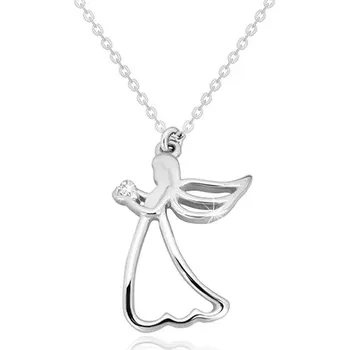 Náhrdelník Stříbrný 925 náhrdelník - vyřezávaný anděl se srdíčkem, čirý diamant
