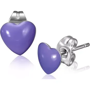 Náušnice Ocelové náušnice s fialovými srdíčky a puzetkami