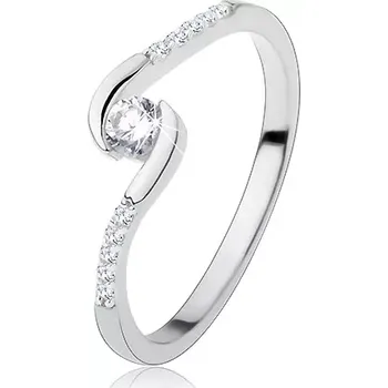 Prsten Zásnubní prsten, stříbro 925, úzká ramena, čirý kulatý zirkon - Velikost: 60
