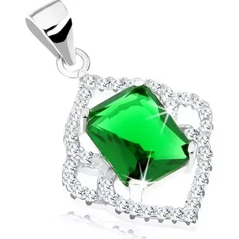 Přívěsek Stříbrný přívěsek 925, smaragdově zelený obdélník, čirý špičatý lem