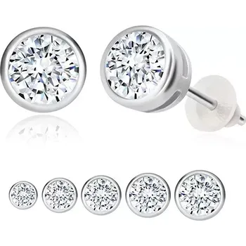 Náušnice Stříbrné 925 náušnice - okrouhlá objímka, čirý kamínek - Hlavička: 6 mm