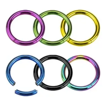 Piercing Piercing z oceli 316L - jednoduchý lesklý kroužek s titanovým povrchem - Rozměr: 1,2 mm x 10 mm, Barva: Zelená