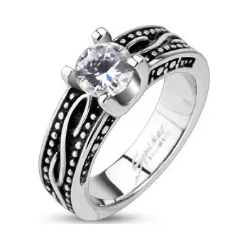 Prsten Patinovaný prsten z chirurgické oceli se zirkonem - Velikost: 51