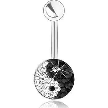 Piercing Piercing z chirurgické oceli, stříbrná barva, blýskavý symbol Jin a Jang, zirkonky
