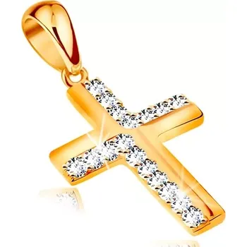 Přívěsek Zlatý přívěsek 585 - latinský křížek zdobený liniemi zirkonů čiré barvy