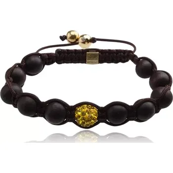 Náramek Hnědý Shamballa náramek, kulička se žlutými kamínky