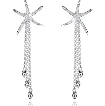 Náušnice stříbrné náušnice 925, mořská hvězdice, kulatý čirý zirkon, krátký řetízek, hladké korálky, zapínání na puzetu