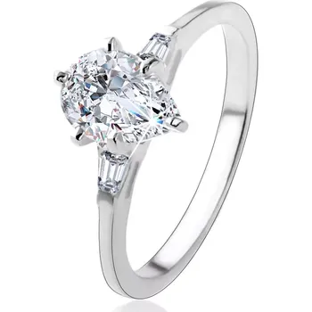 Prsten Stříbrný 925 prsten, lesklá slza z čirého zirkonu, lichoběžníky - Velikost: 49