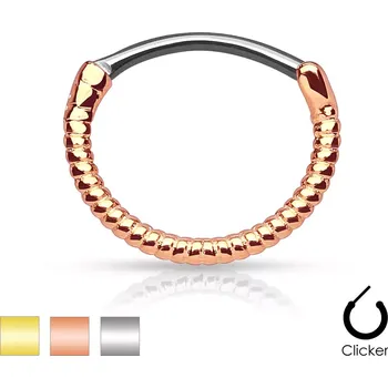 Piercing Kulatý piercing do nosu z oceli – vzor krouceného lana, zapínání na patentku - Barva: Zlatá