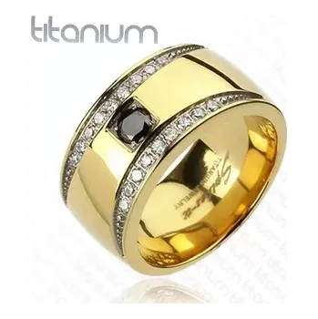 Prsten Prsten z titanu zlaté barvy se zirkonovými půlměsíci - Velikost: 70