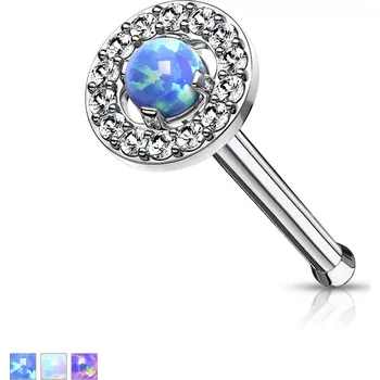 Piercing Rovný piercing do nosu z 316L oceli - kamínek s opálovými odlesky, zirkonový lem - Barva: Fialová