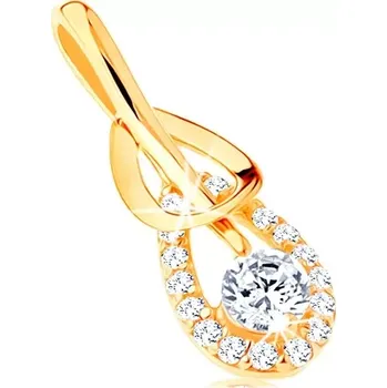Přívěsek Přívěsek ze žlutého 14K zlata - hladká a zirkonová kontura slzy, čirý zirkon