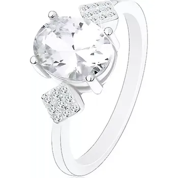 Prsten Prsten ze stříbra 925, oválný zirkon čiré barvy, zirkonové kosočtverce - Velikost: 59