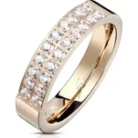 Ocelový prsten měděné barvy, linie čirých zirkonů, lesklý povrch, 5 mm - Velikost: 52