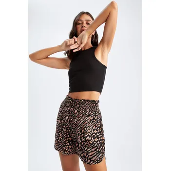 Dámské kraťasy DEFACTO Relax Fit viskózové šortky s normálním pasem a potiskem DEFACTO černá 2221179