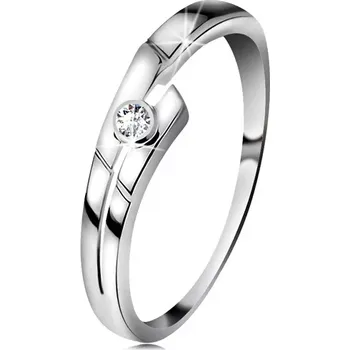 Prsten Prsten v bílém 14K zlatě se zářivým briliantem čiré barvy, oddělená linie ramen - Velikost: 62