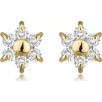 Náušnice Náušnice ze žlutého 14K zlata - motiv květiny se šesti kulatými brilianty