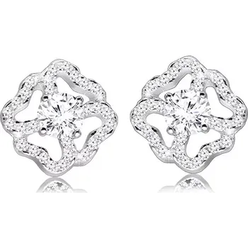 Náušnice Puzetové náušnice ze stříbra 925 - čirý blýskavý obrys květu, kulatý třpytivý zirkon