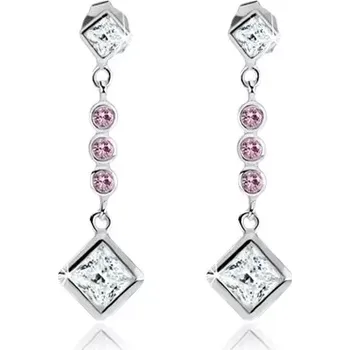 Náušnice Náušnice ze stříbra 925, zirkonové kosočtverce, kulaté fialové kamínky