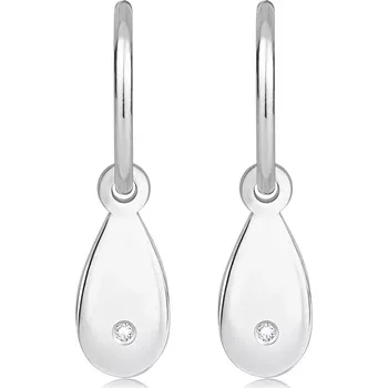 Náušnice Diamantové náušnice ze stříbra 925 - otevřený kruh, kapka s briliantem, puzety